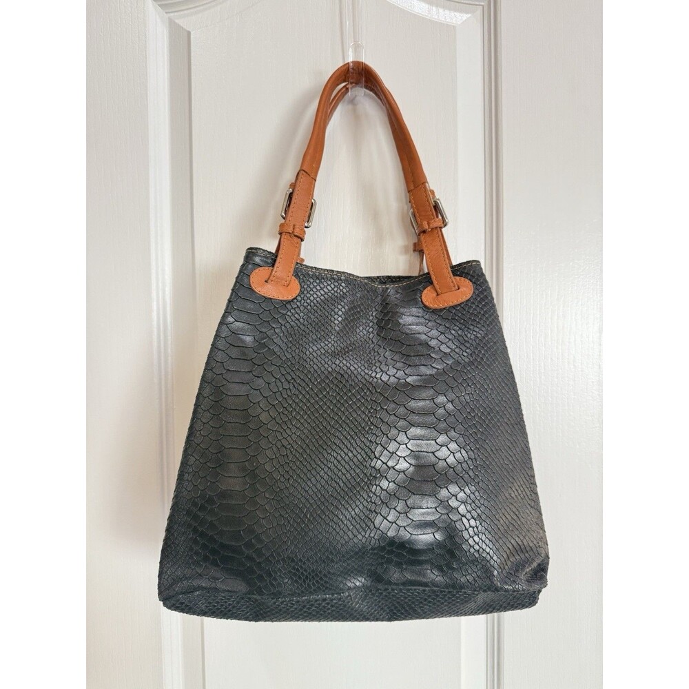 Borse In Pelle Handbag Genuine Leather Hobo Shoulder Purse Python Embossed - Picture 7 of 12